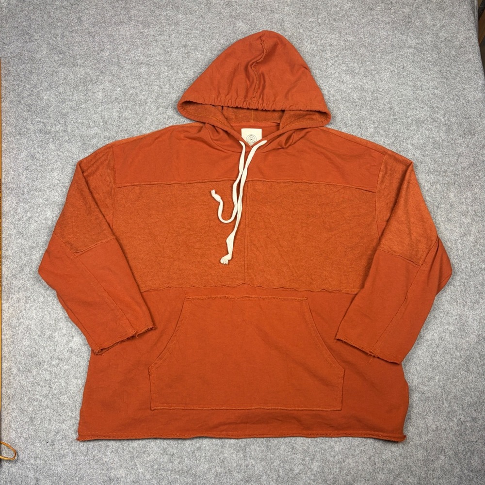 Urban Outfitters Burnt Orange Mixed Media Raw Hem Hoodie Mens Large Pullover